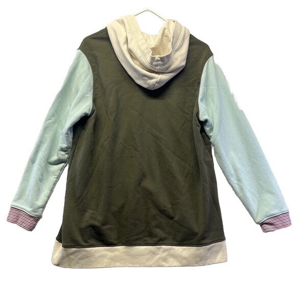 Lands’ End Serious Sweats Color Block Hooded Sweatshirt size L 14-16 Green - Picture 5 of 5